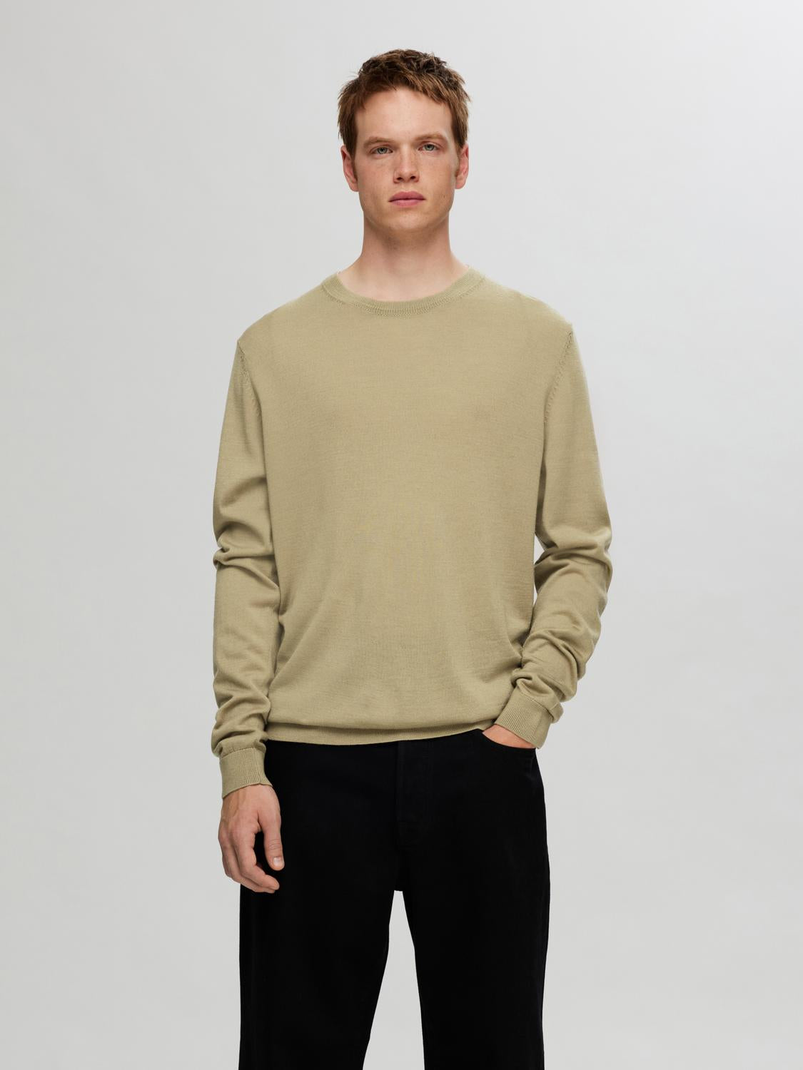 Slhtray Ls Knit Merino Crew Neck Noos