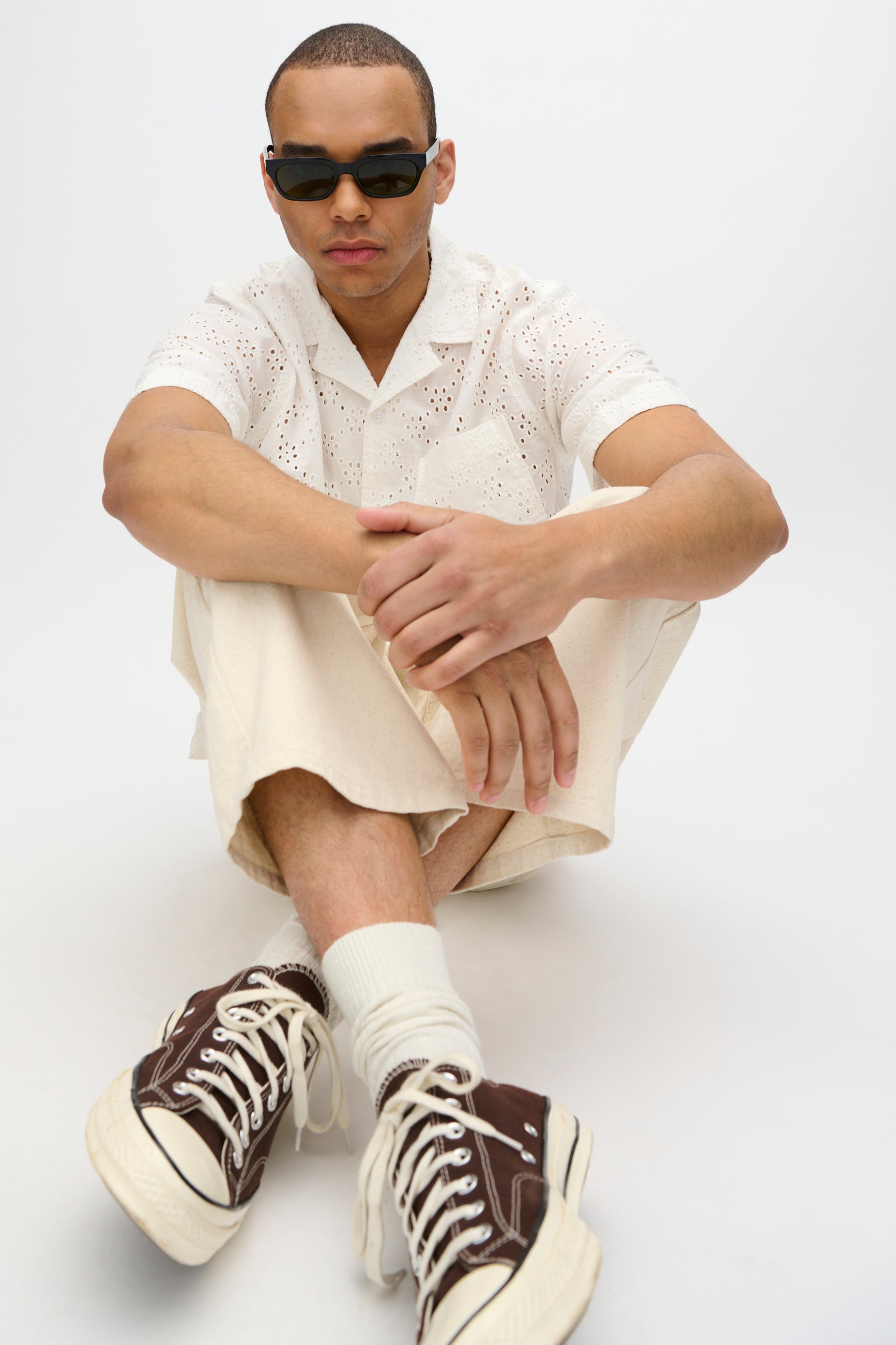 minimum male Hayden afslappet kortærmet skjorte i broderi anglaise 4295 Short Sleeved Shirt 0608 Coco Milk
