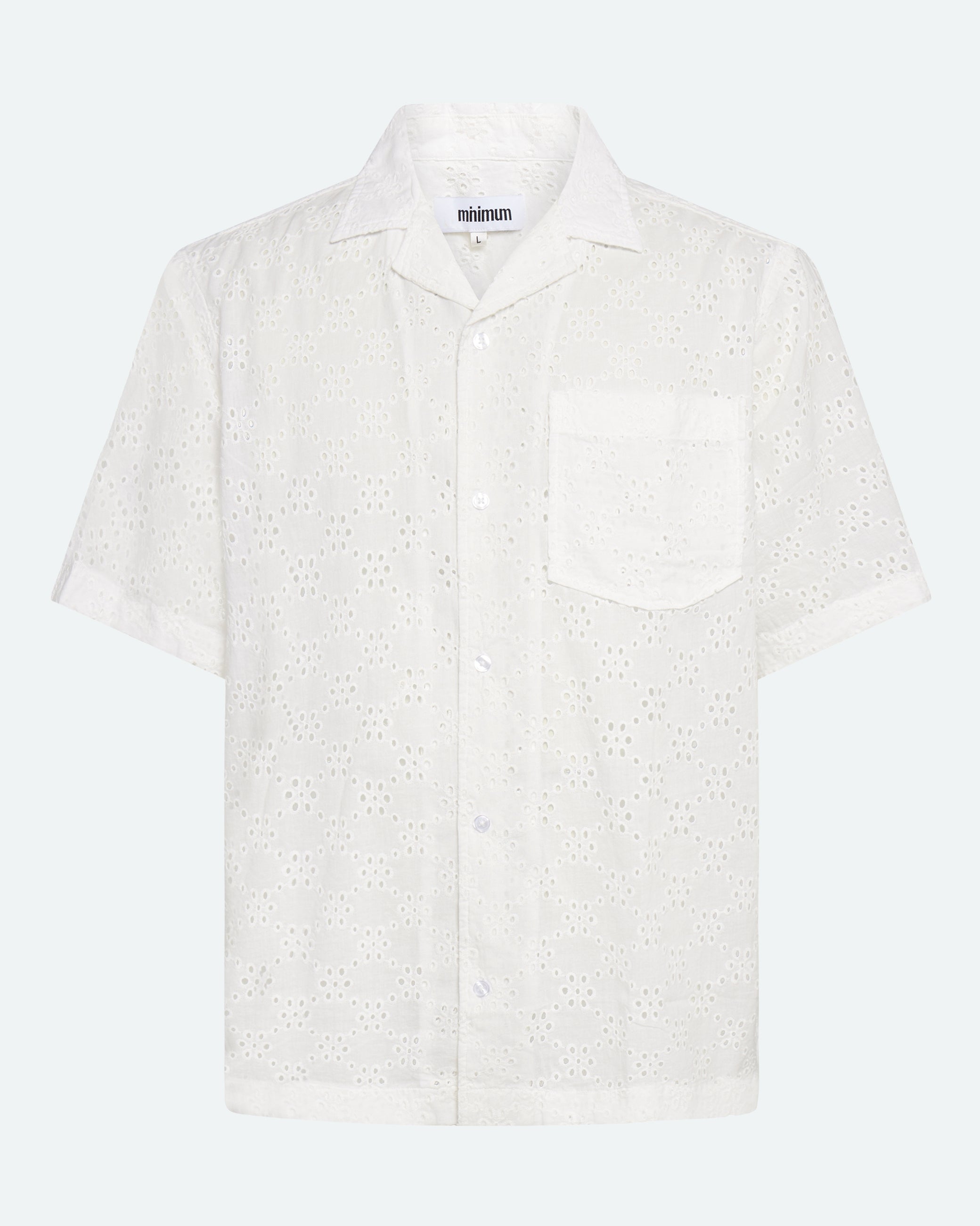 minimum male Hayden afslappet kortærmet skjorte i broderi anglaise 4295 Short Sleeved Shirt 0608 Coco Milk