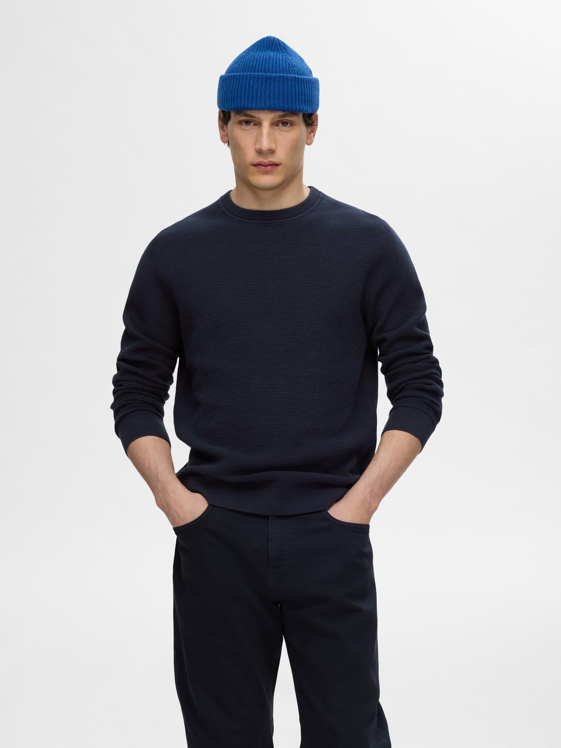 Pullovers - Slhross Ls Knit Structure Crew Neck Noos -  - Hr Ravn