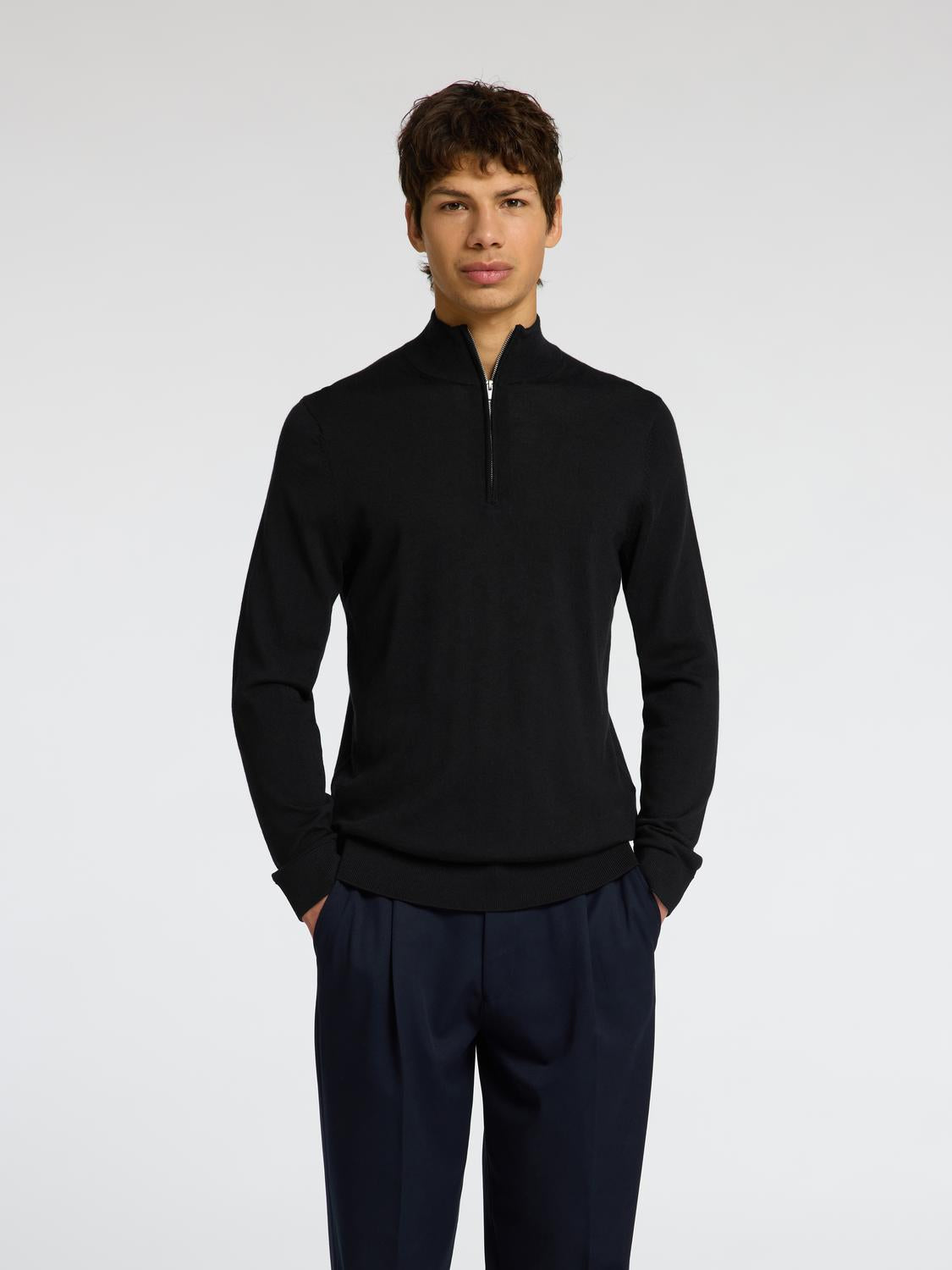 Slhtray Ls Knit Merino Half Zip Noos