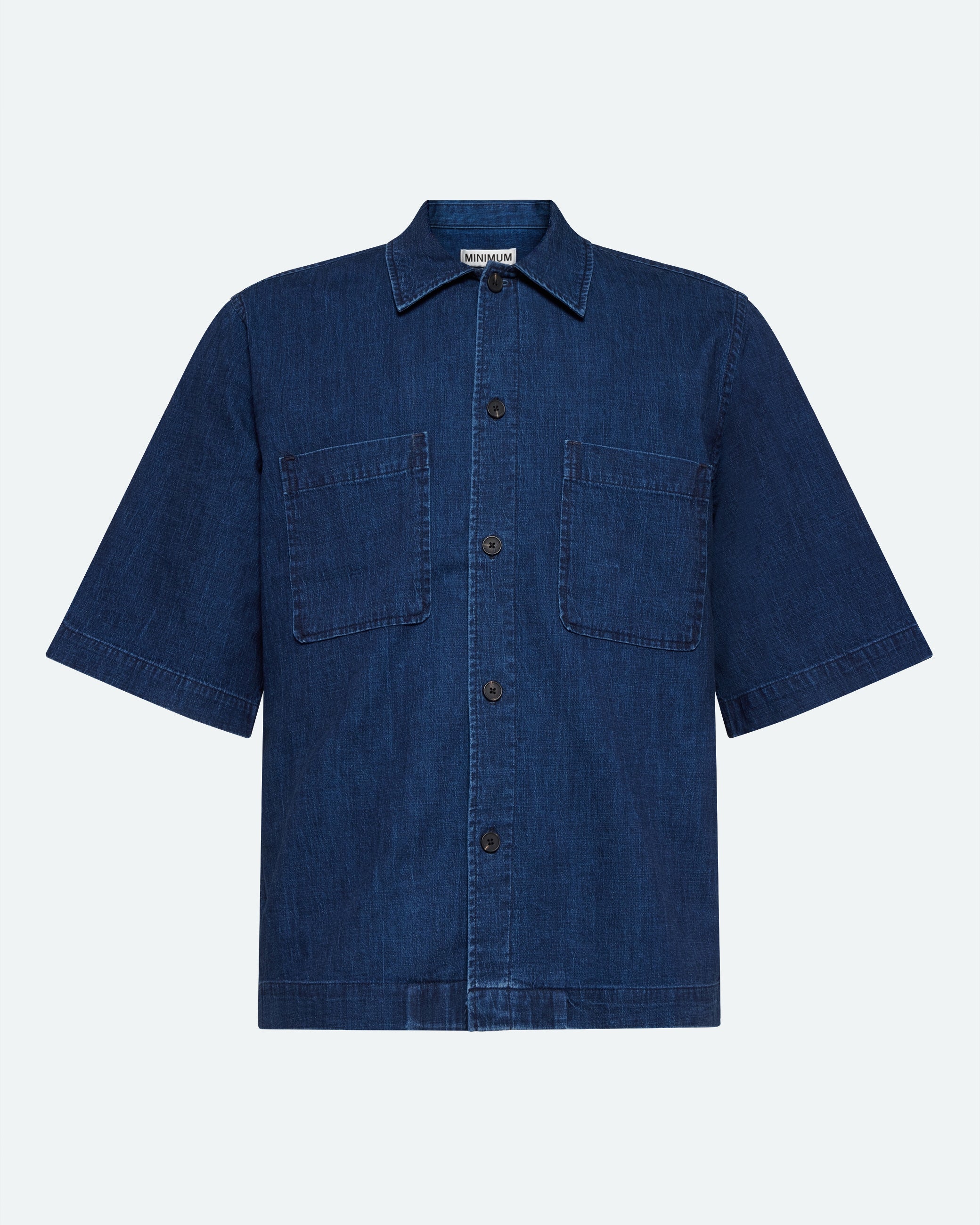 minimum male Lennon kortærmet skjorte i hørblanding 4239 Short Sleeved Shirt 3922 Sky Captain