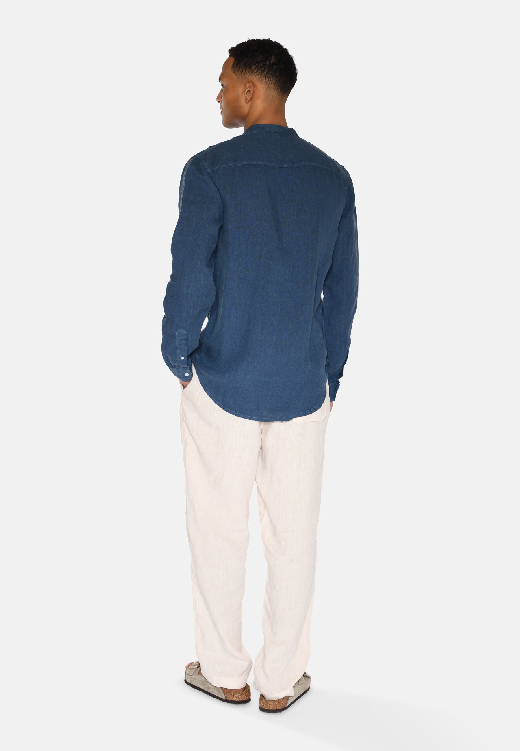 minimum male Mando langærmet hørskjorte 4115 Long Sleeved Shirt 2340 Blue Ashes