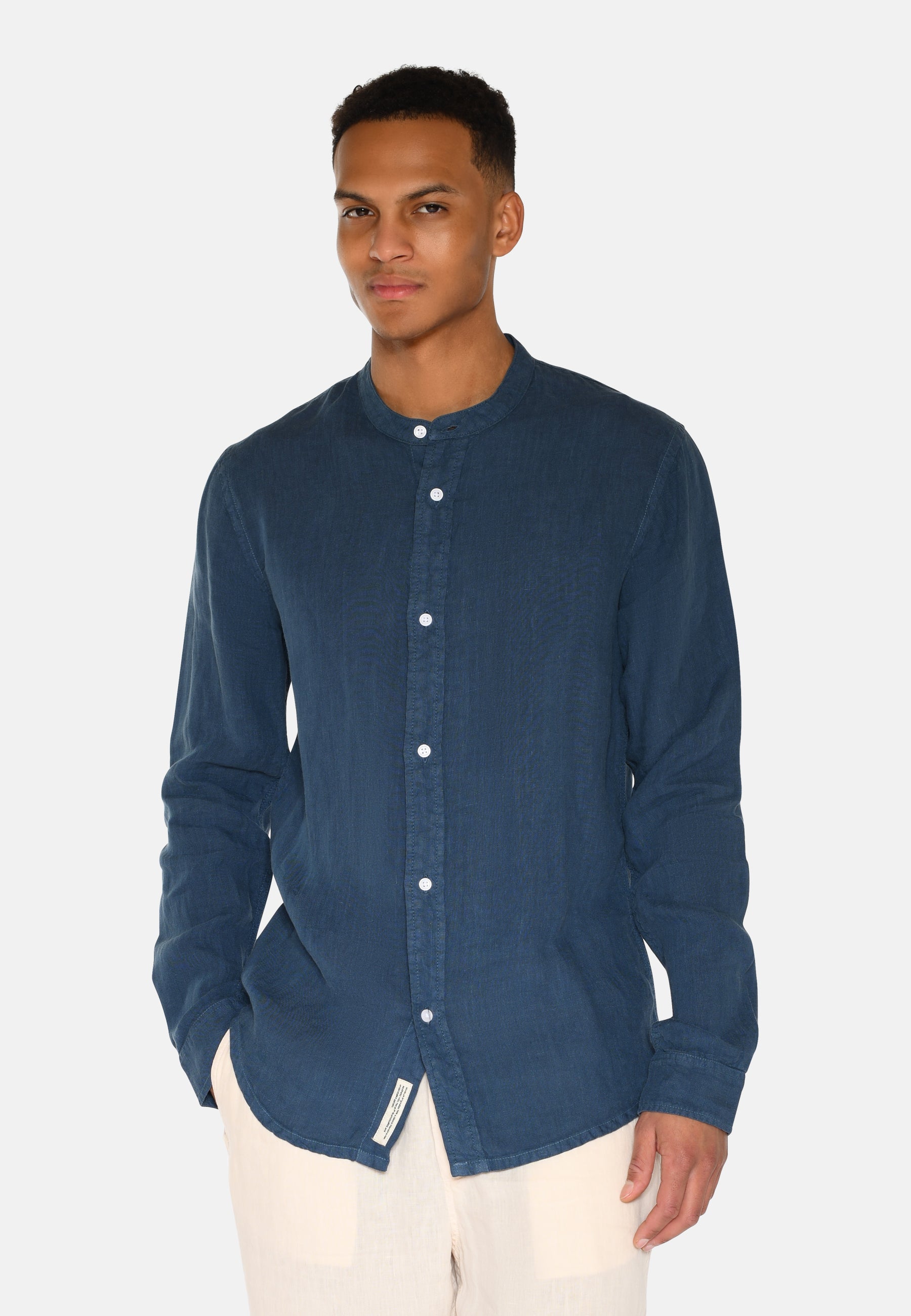 minimum male Mando langærmet hørskjorte 4115 Long Sleeved Shirt 2340 Blue Ashes