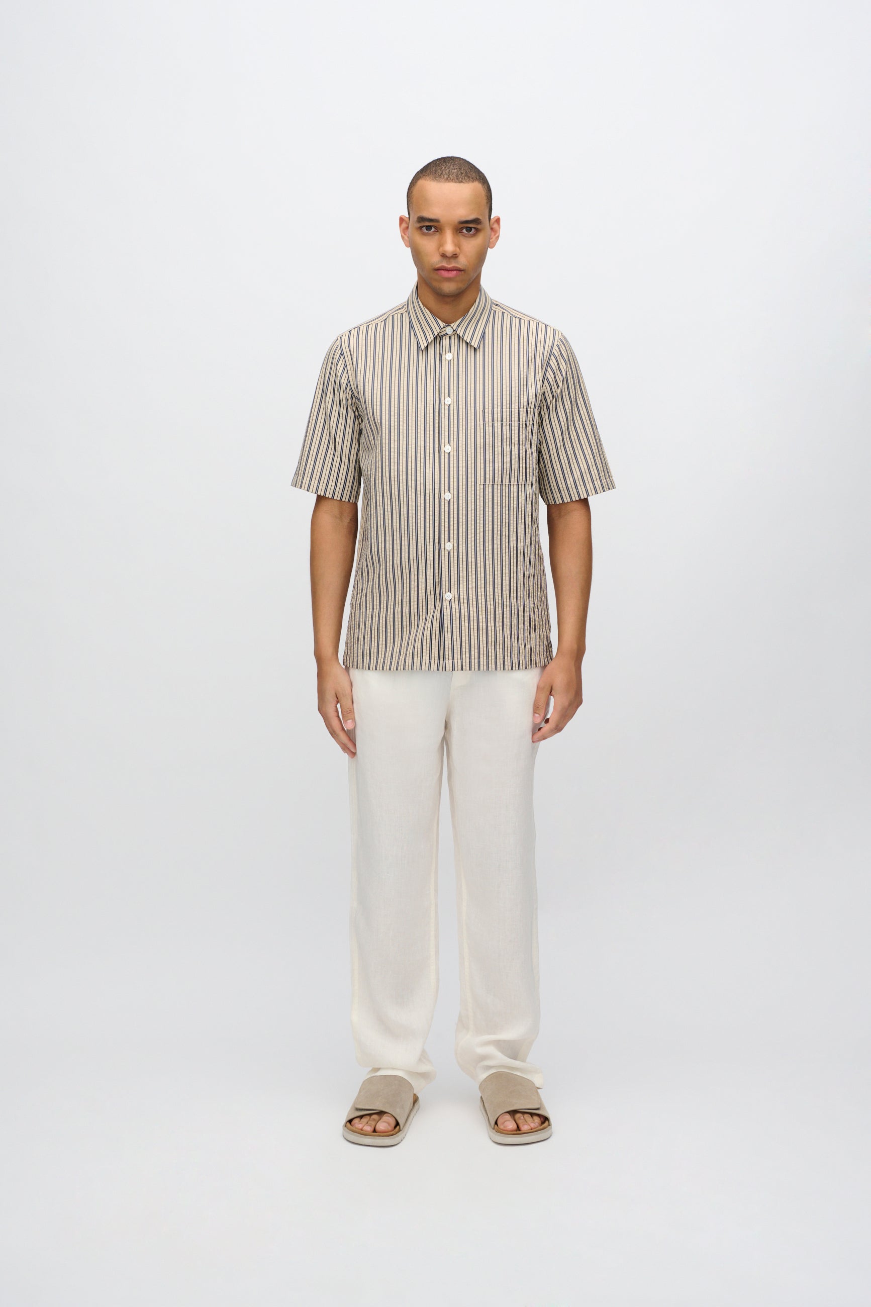 minimum male Nash kortæmet skjorte i striber 4242 Short Sleeved Shirt 0418 Hay