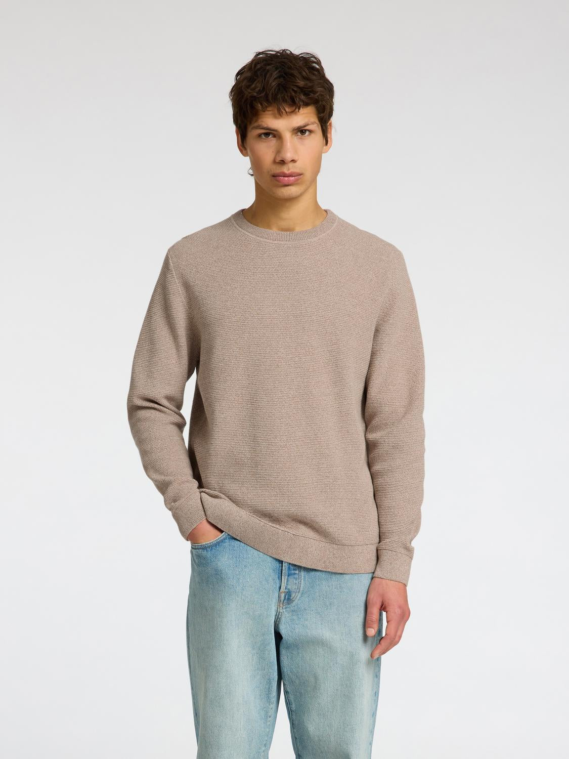 Pullovers - Slhross Ls Knit Structure Crew Neck Noos -  - Hr Ravn