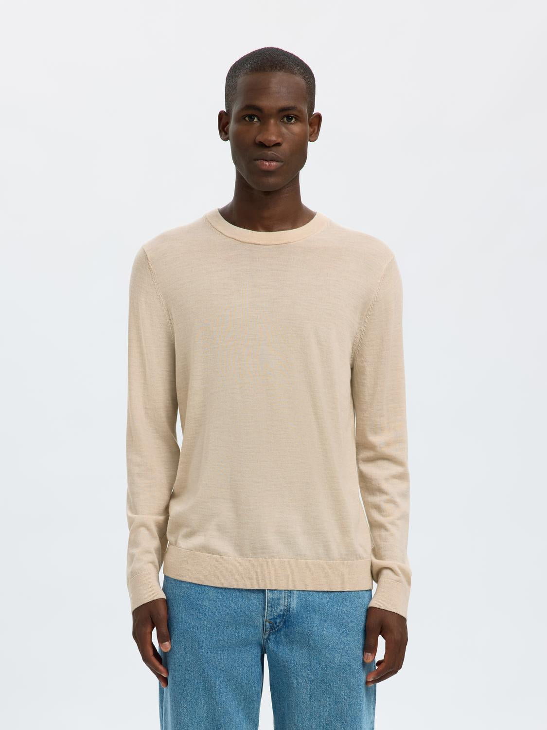 Slhtray Ls Knit Merino Crew Neck Noos