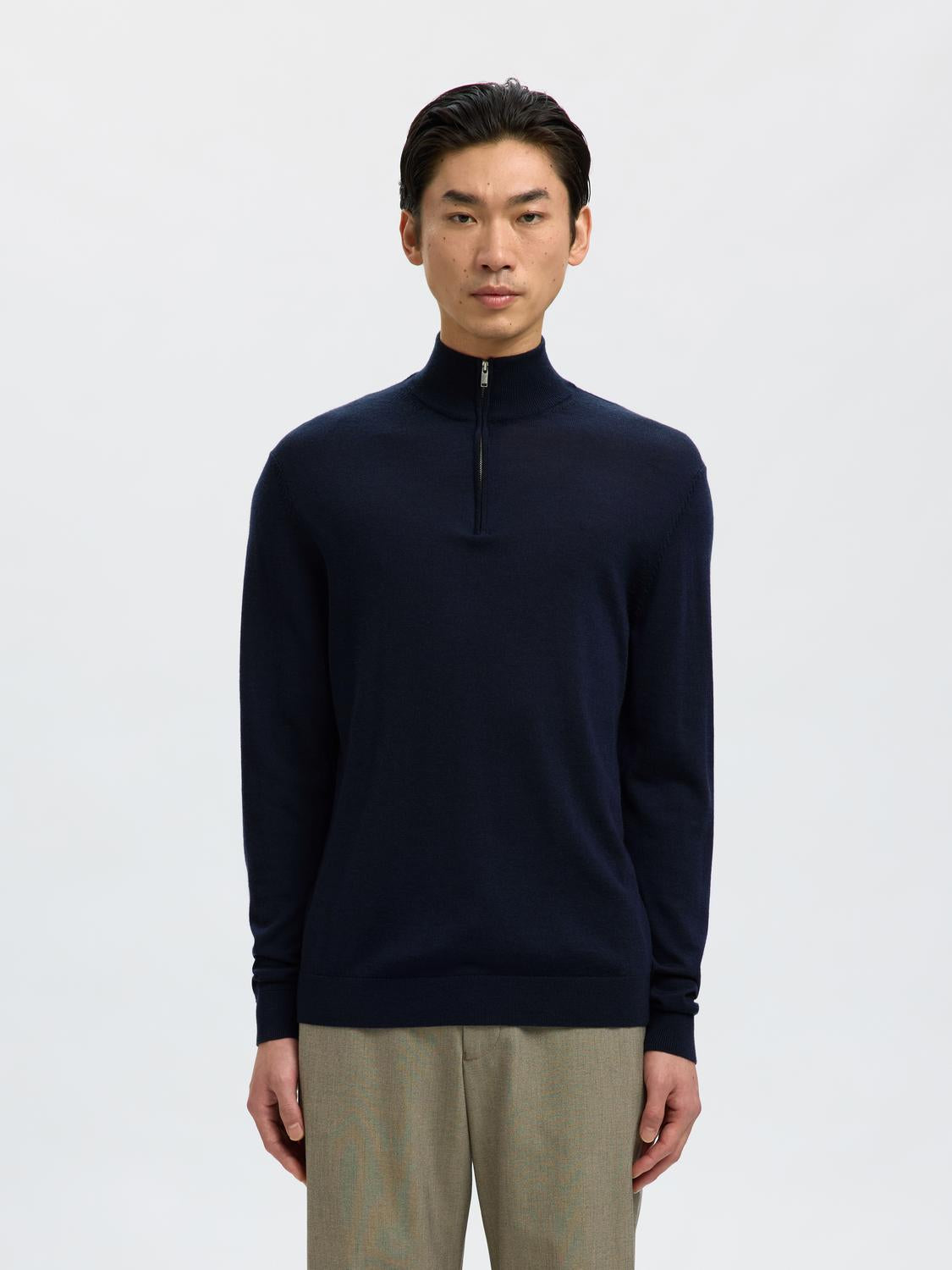 STRIK - Slhtray Ls Knit Merino Half Zip Noos -  - Hr Ravn