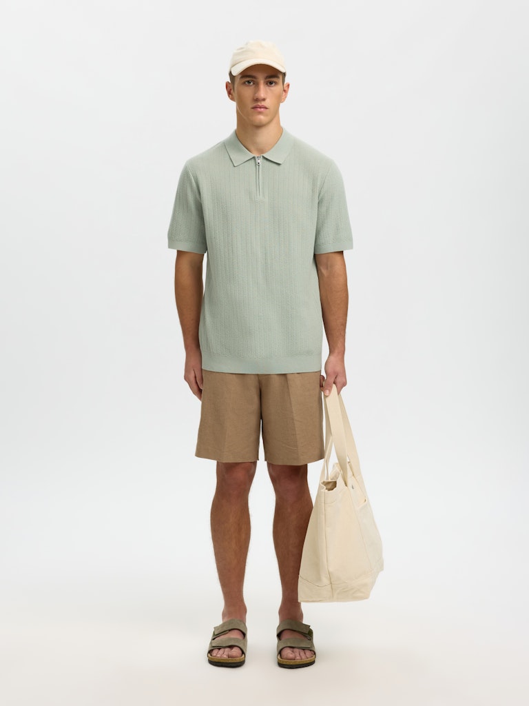 Slmcran SS Knit Structure Zip Polo