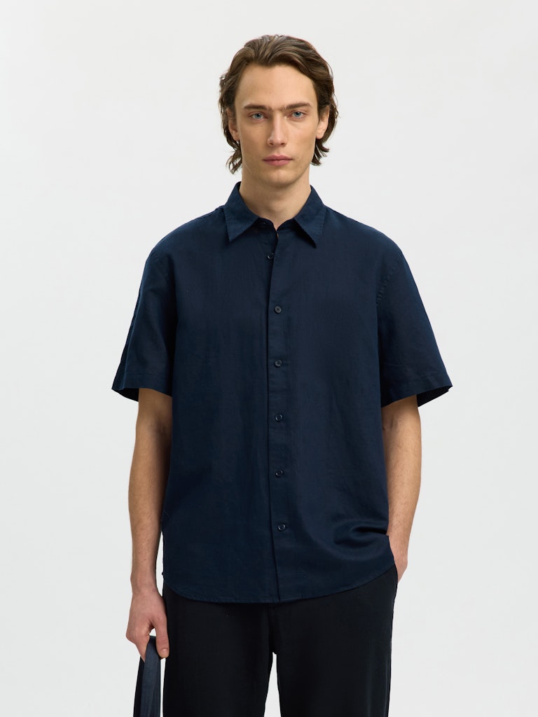 Slhregclaus Linenblend Ss Shirt Clay Noos