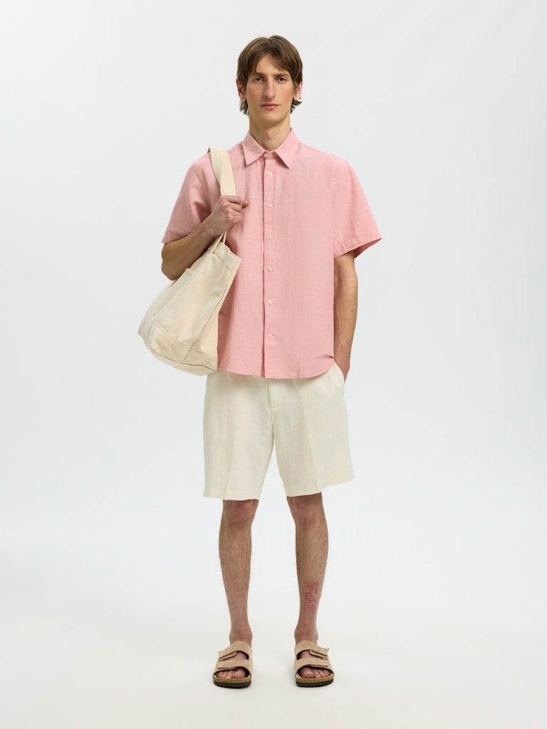 Slhregclaus Linenblend Ss Shirt Clay Noos