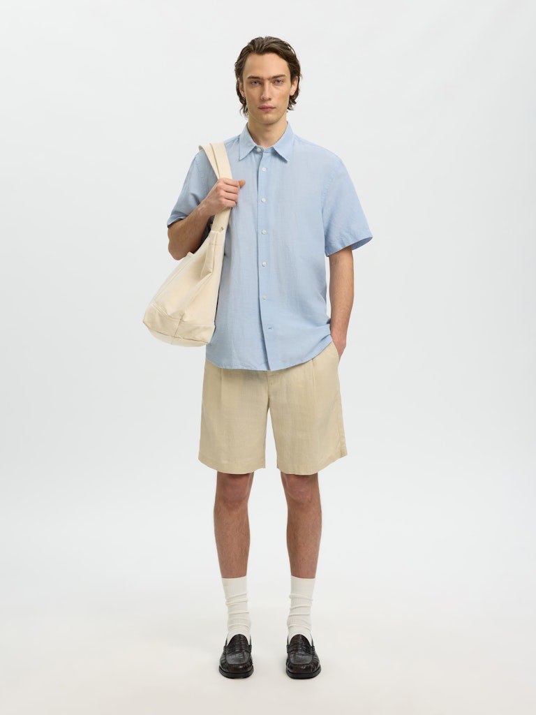 Slhregclaus Linenblend Ss Shirt Clay Noos