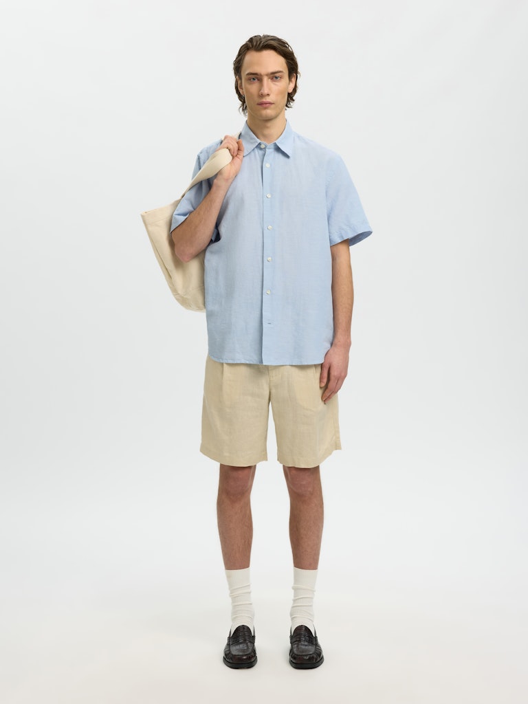 Slhregclaus Linenblend Ss Shirt Clay Noos