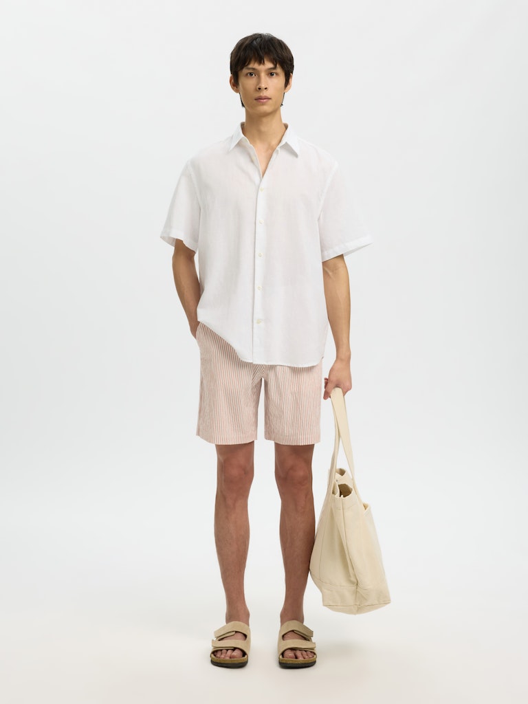 Slhregclaus Linenblend Ss Shirt Clay Noos