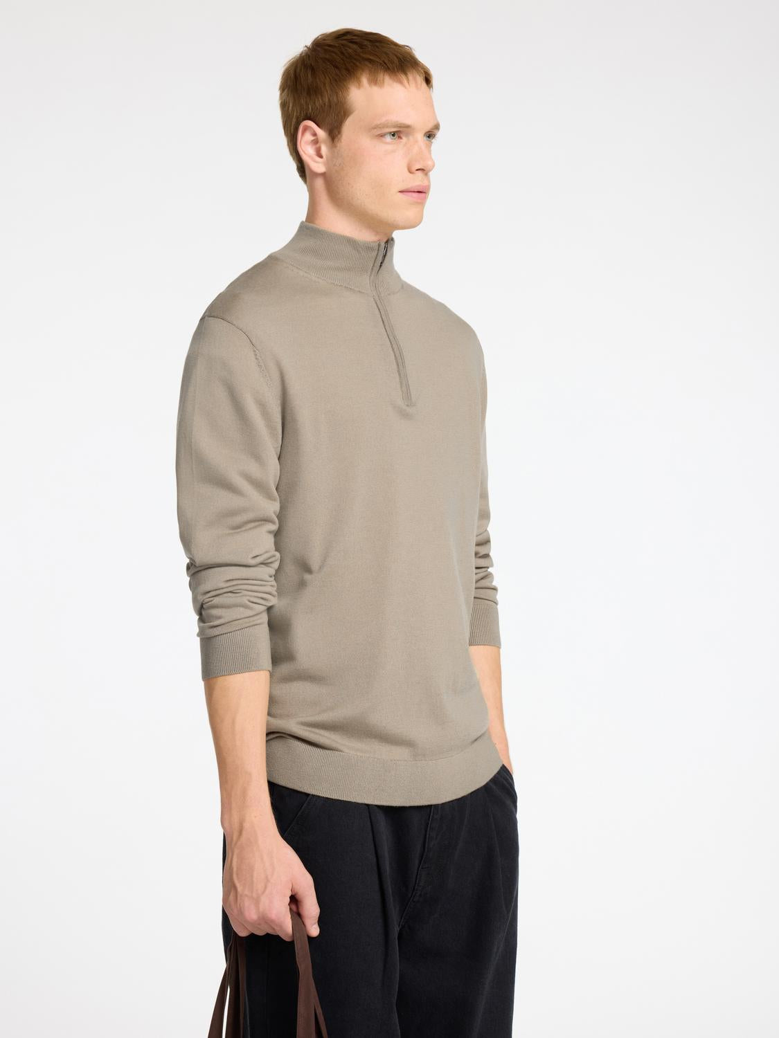 Slhtray Ls Knit Merino Half Zip Noos