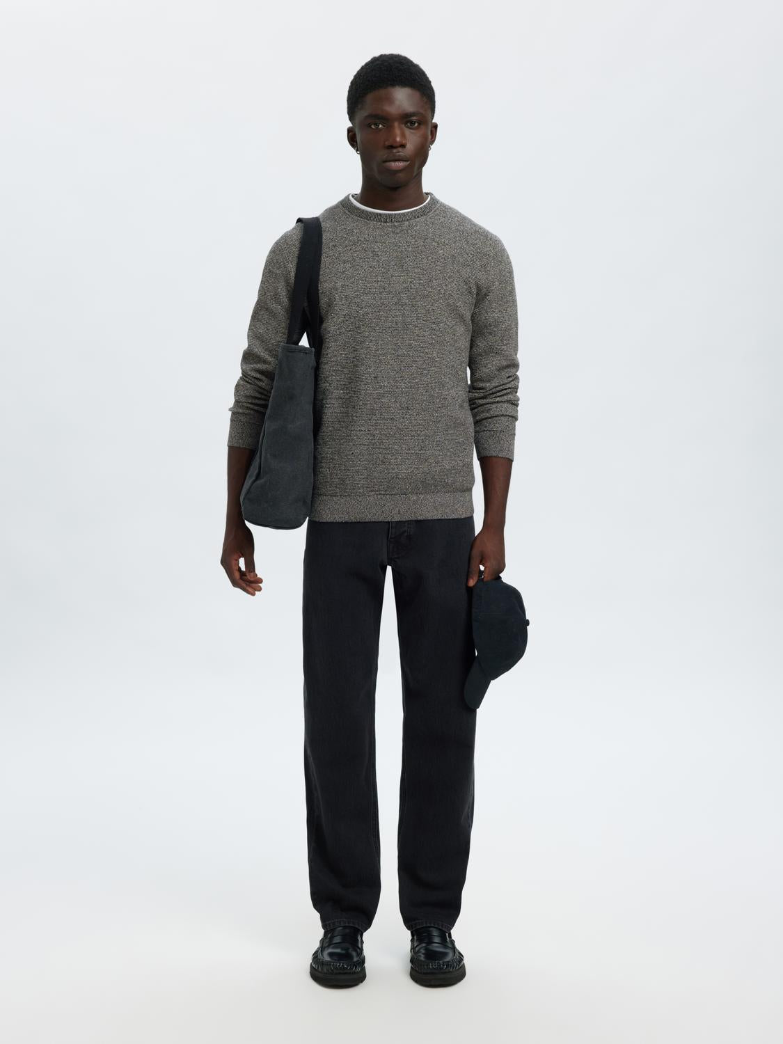 Pullovers - Slhross Ls Knit Structure Crew Neck Noos -  - Hr Ravn