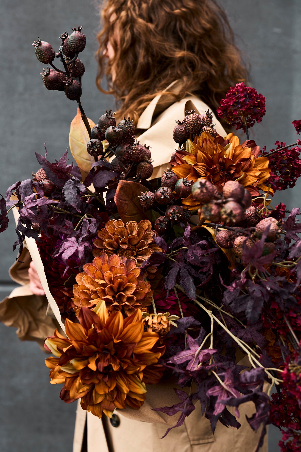 Waverly Buket, Orange, Kunstige Blomster