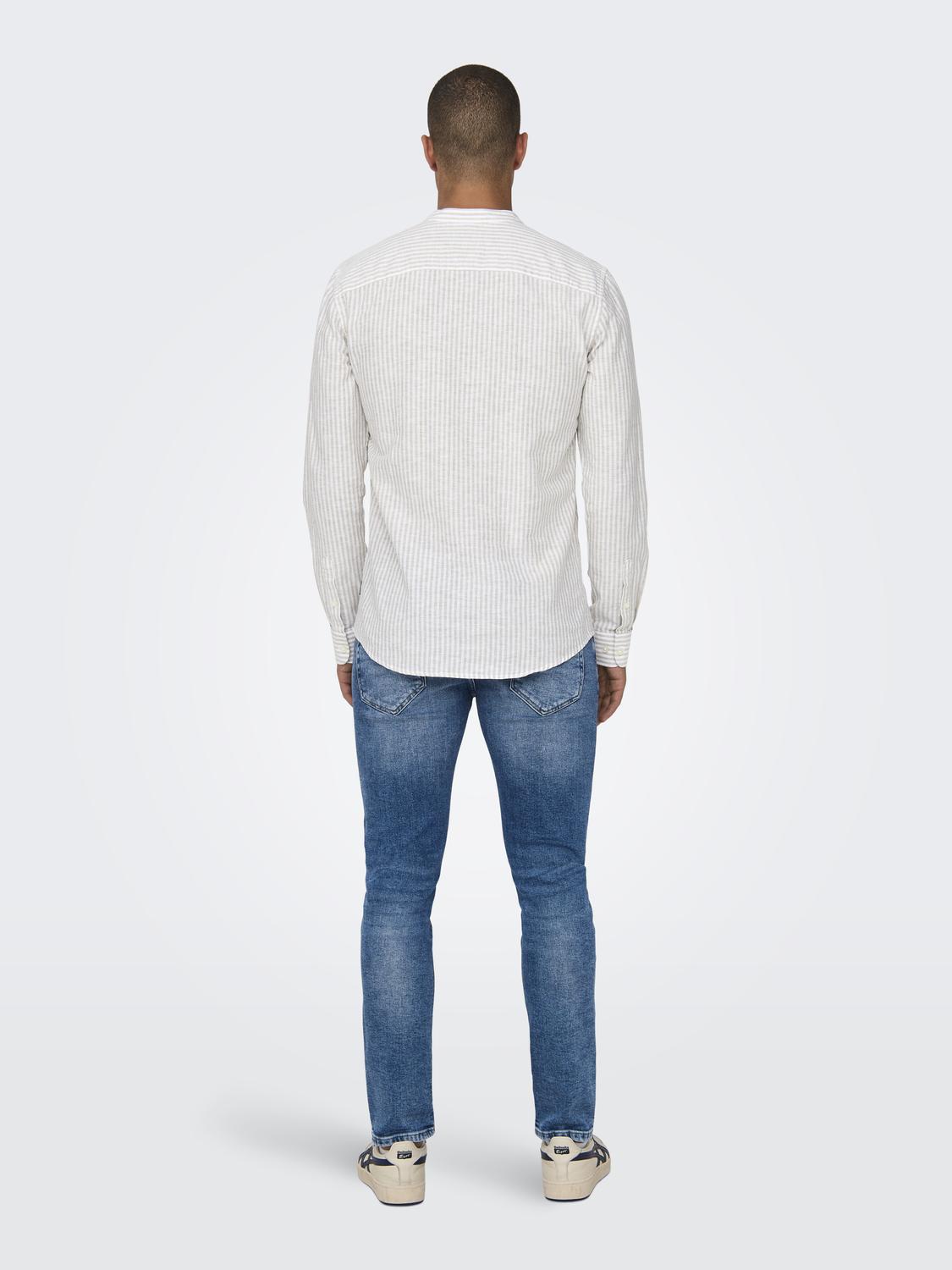 LANGE SKJORTER - Onscaiden Life Ls Mao Stripe Linen Noos -  - Hr Ravn