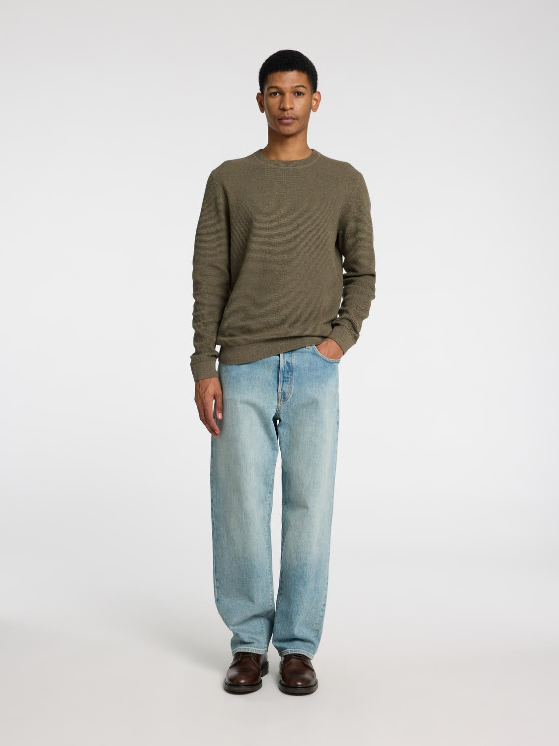 Pullovers - Slhross Ls Knit Structure Crew Neck Noos -  - Hr Ravn