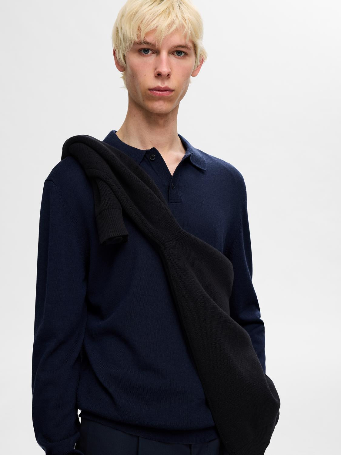 Pullovers - Slhtray Ls Knit Merino Polo Noos -  - Hr Ravn