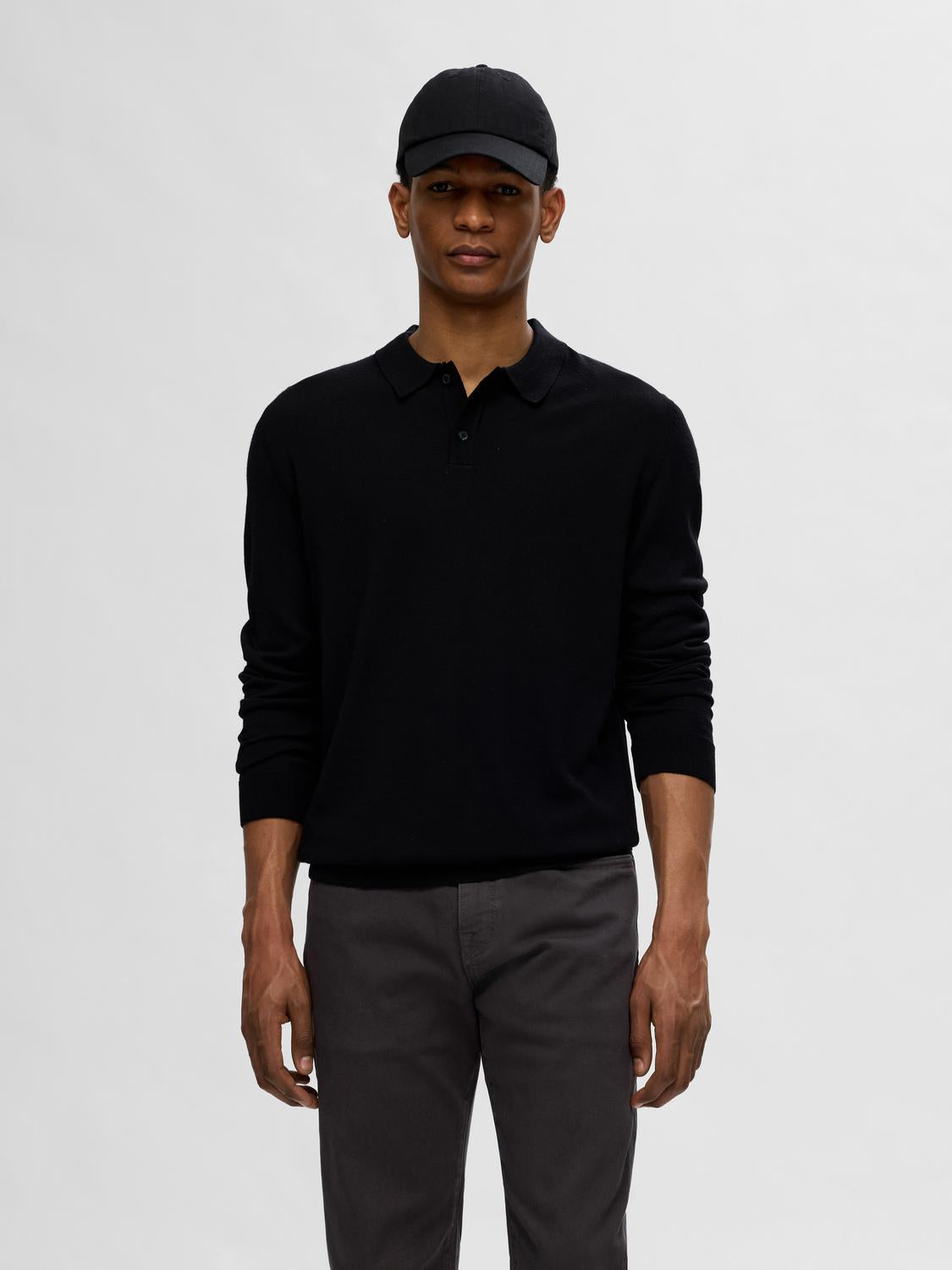 Pullovers - Slhtray Ls Knit Merino Polo Noos -  - Hr Ravn