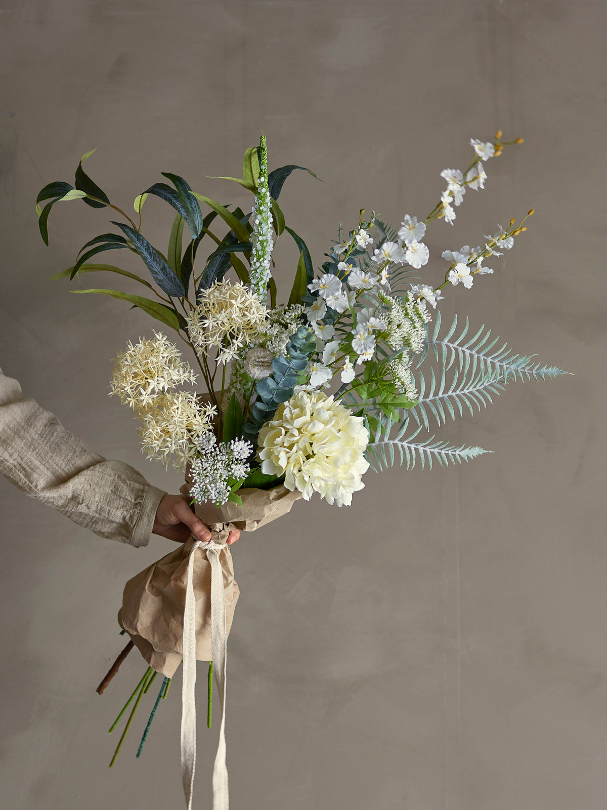 Symphonie Buket, Hvid, Kunstige Blomster