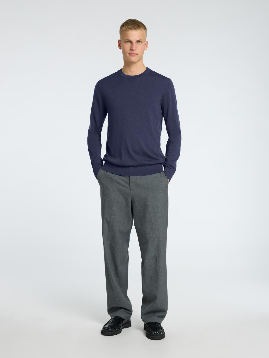 Slhtray Ls Knit Merino Crew Neck Noos