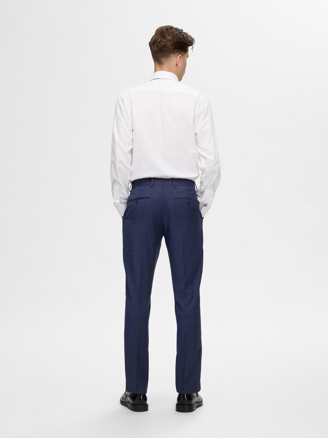 Pants - Slhslim-Neil Dark Blue Check Trs Noos -  - Hr Ravn