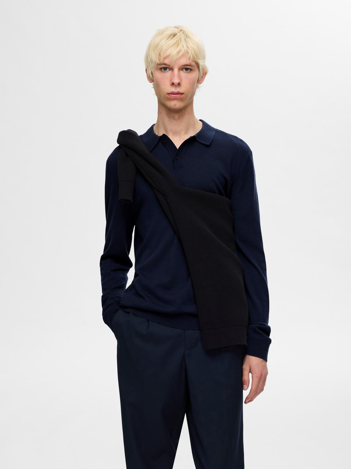 Pullovers - Slhtray Ls Knit Merino Polo Noos -  - Hr Ravn