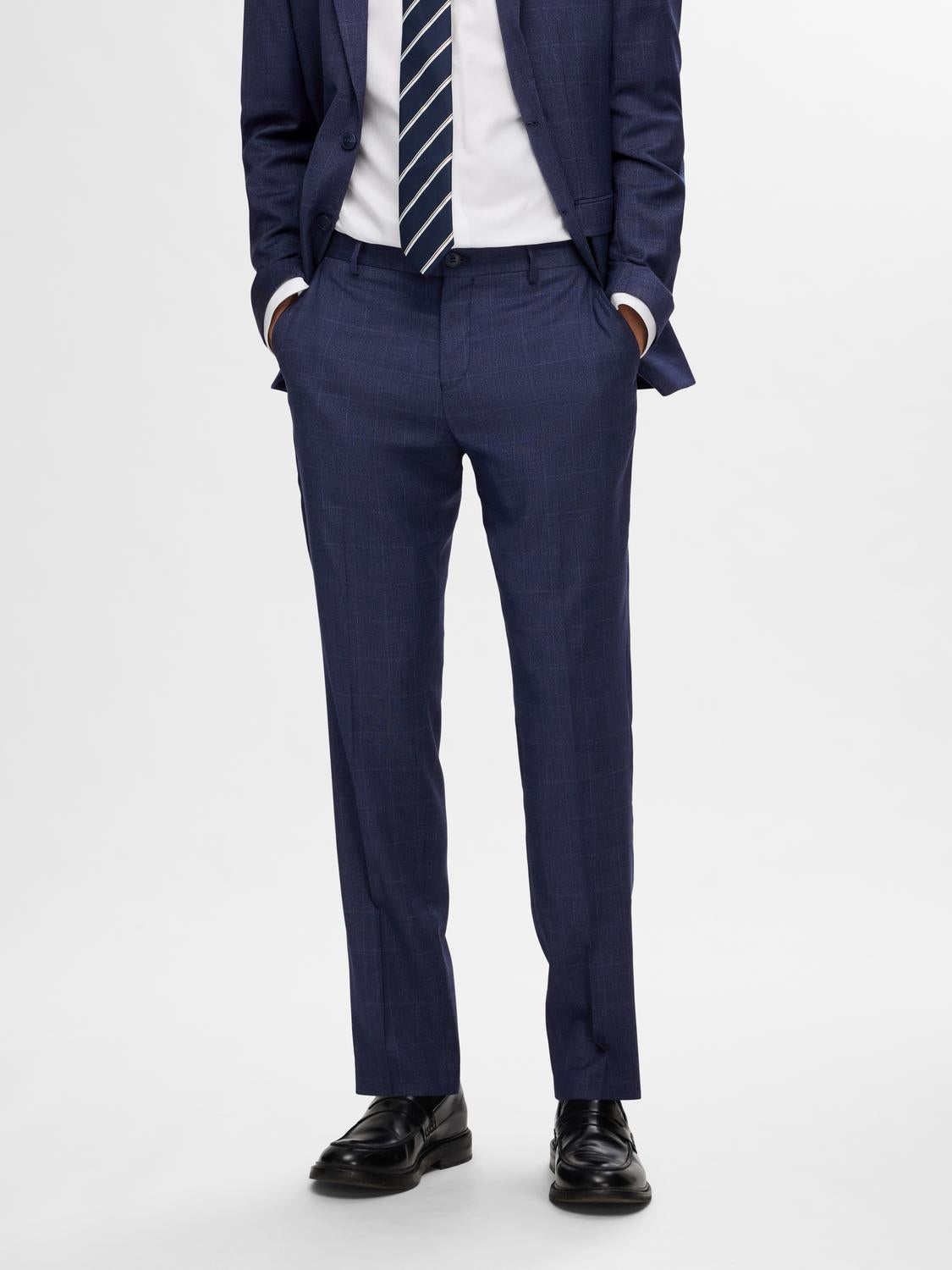 Pants - Slhslim-Neil Dark Blue Check Trs Noos -  - Hr Ravn