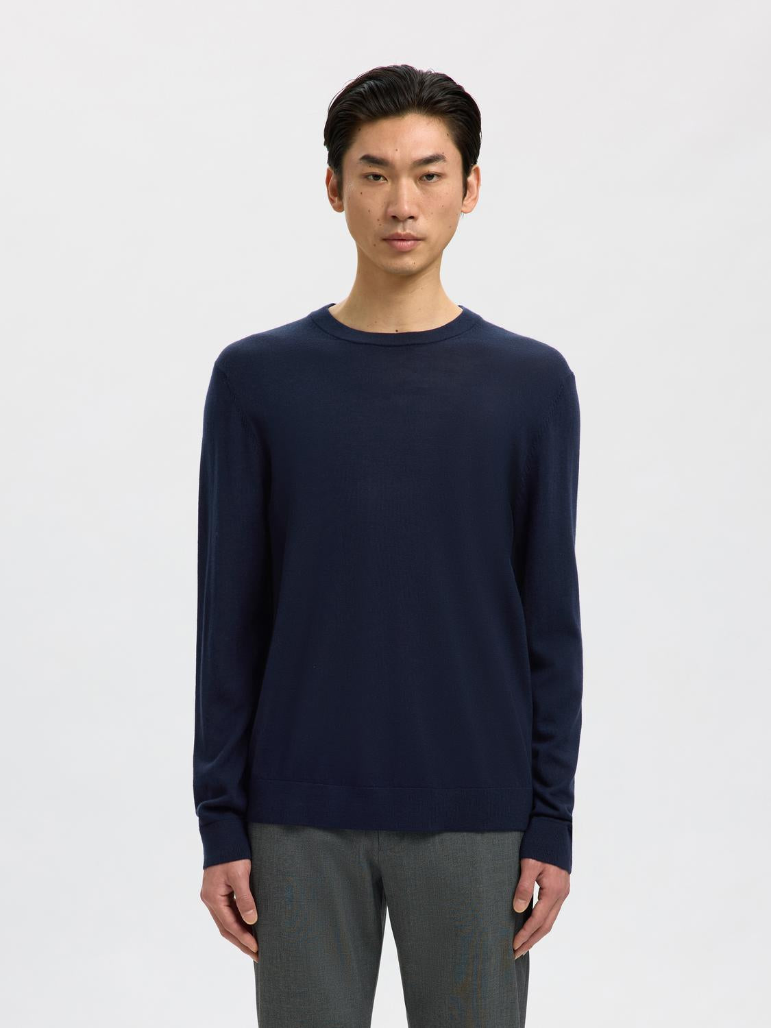 Slhtray Ls Knit Merino Crew Neck Noos