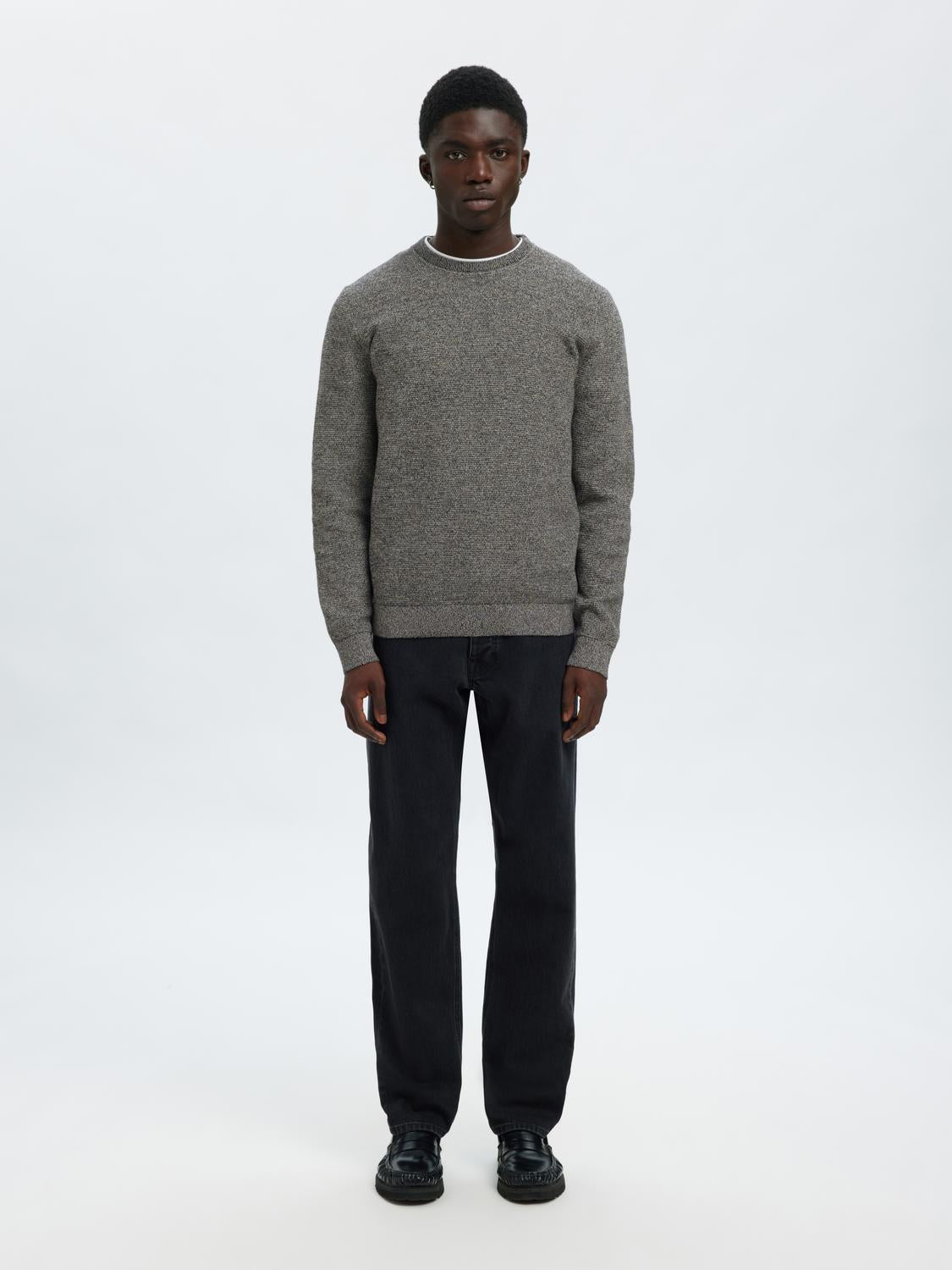 Pullovers - Slhross Ls Knit Structure Crew Neck Noos -  - Hr Ravn